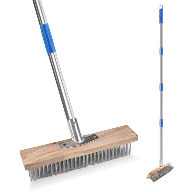 Balai de rue avec manche, balai métallique avec manche, brosse métallique de 1,6 m, balai à récurer, balai avec manche, brosse m