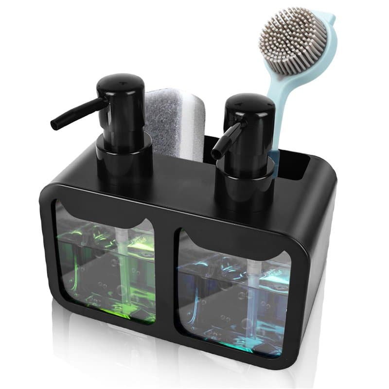 SPORWAY Distributeur de savon liquide vaisselle : 350 ml Distributeur de savon de cuisine avec porte-éponge et porte-brosse, org