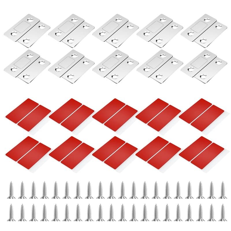 Frevoitna 10 PCS Aimant Porte Placard, Aimant Porte Autocollant Puissant, Ultra Mince Aimant Adhésif Porte Coulissante, Magnétiq