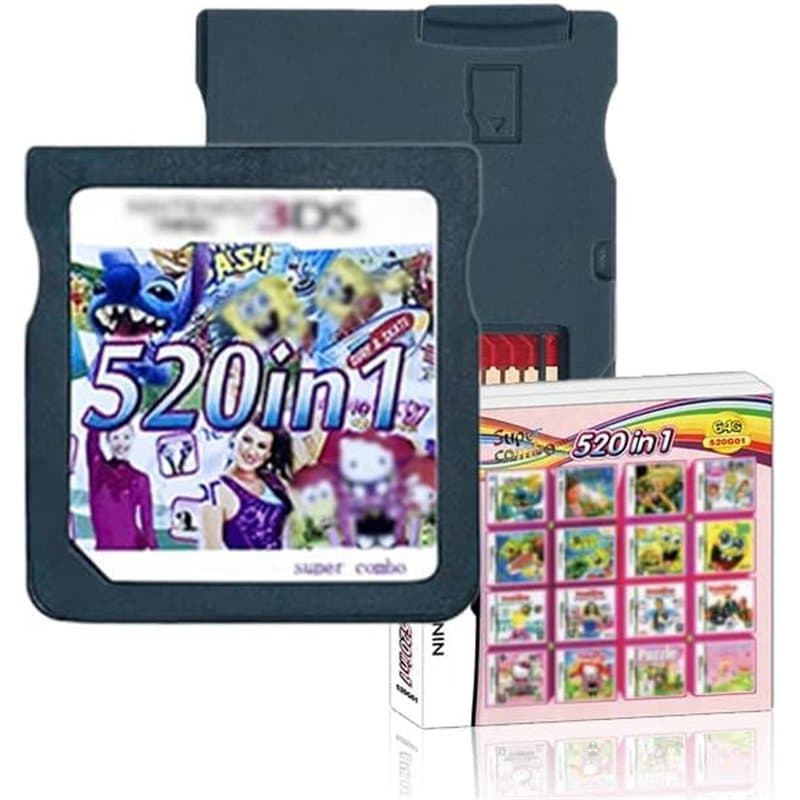 DS Game, 520 in 1 Game Cartridge Multicart, Game Pack Card Super Combo for DS DSL DSi 3DS 2DS XL/LL