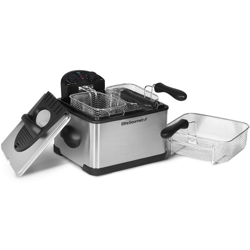 Elite Gourmet EDF-401T Friteuse électrique à 3 paniers, 1 700 W, minuteur, température réglable, couvercle avec fenêtre d’observ