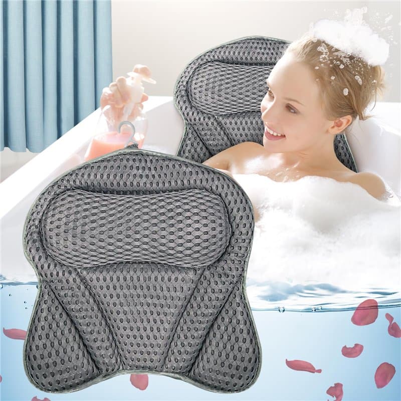 Oreiller de Bain Ergonomique 4D avec 6 Ventouses Antidérapantes, Coussin de Baignoire de Amovible, Repose-Tête Baignoire, Access