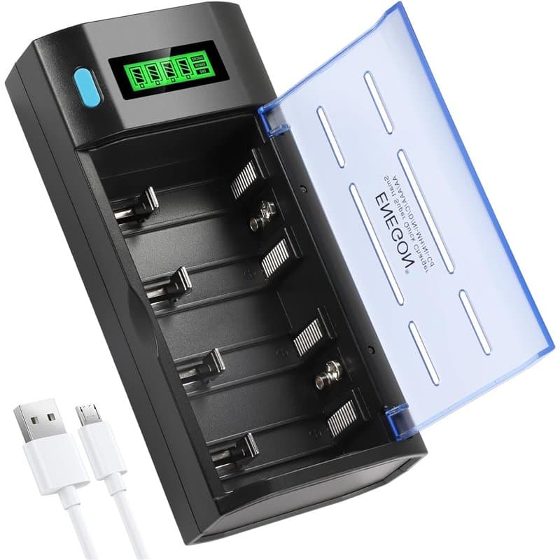 ENEGON Chargeur de Piles Universel – Chargeur Intelligent pour Piles Rechargeables AA/AAA/C/D/9V NiMH/NiCD – avec Écran LCD, Cha