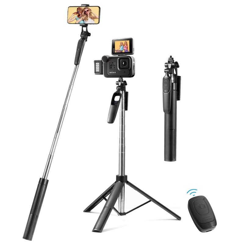 Vinabo Trepied Smartphone, 160CM Trepied Iphone, Extensible Perche a Selfie Stick, Trepied Telephone Portable Rotation 360° avec