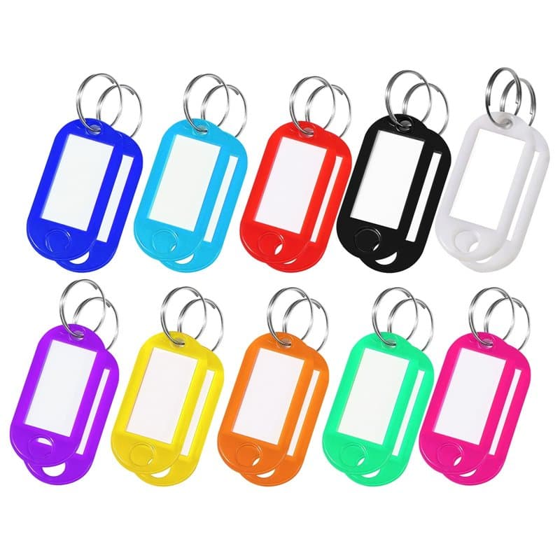 Oderra 20 Porte Clef Etiquette en Plastique 10 Couleurs, étiquette Inscriptibles pour clés de maison, étiquettes à bagages, de N