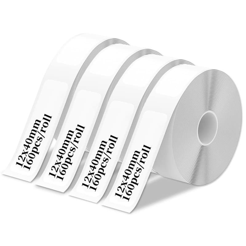 CIMOYBAI 4 Rouleaux De Ruban D'éTiquettes Thermiques Autocollantes, 12mm*40mm, Compatible Phomemo D30 / D32 / D35 / Q30 / Q30s /