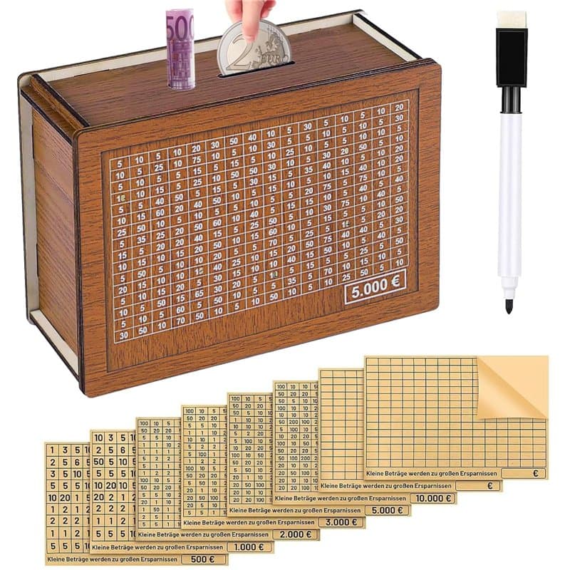 Tirelire en Bois,Tirelire Réutilisable,Tirelire avec Objectif,Tireliure en Bois,Tirelire rétro,Tirelire rétro,Numérique Tirelire