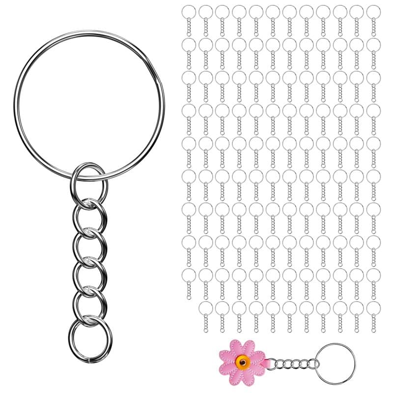 Avesteir 120 Pièces anneaux porte clé, anneau porte clef avec Chaîne, attache porte cles en métal, chainette porte clé, key chai