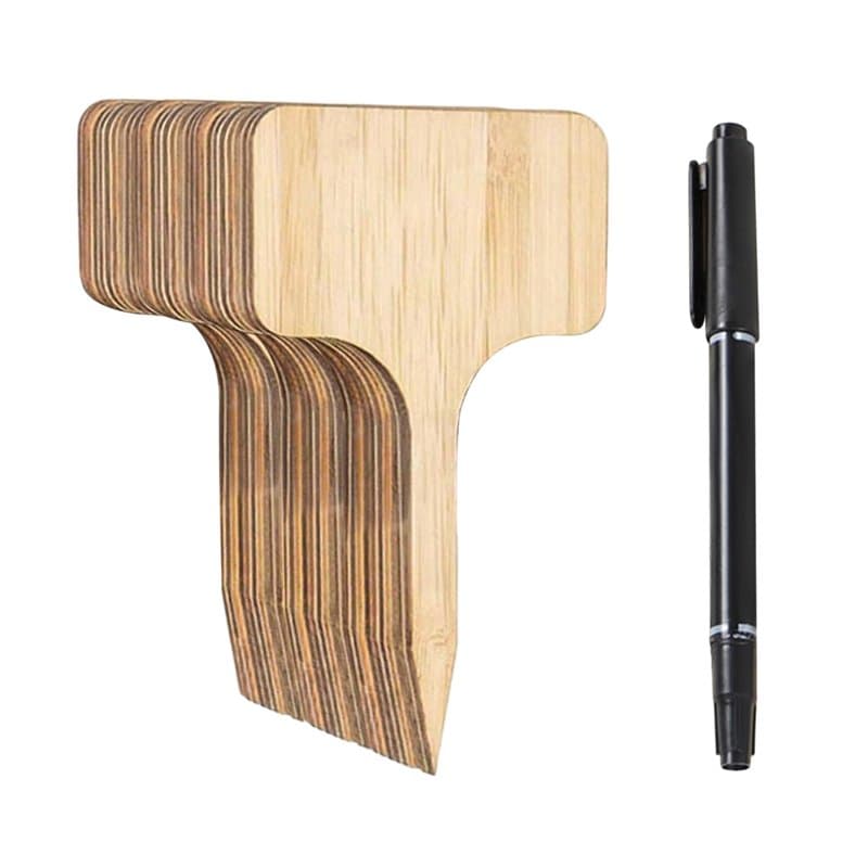 Lot de 40 étiquettes en bois pour plantes avec 1 marqueur noir, étiquettes pour plantes de jardin, étiquettes en forme de T, ada