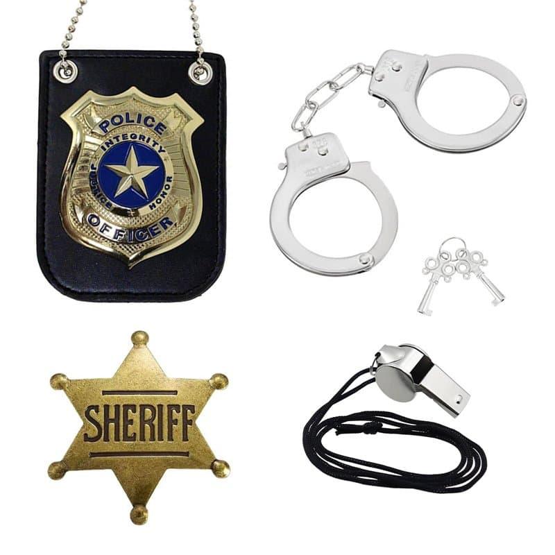 TXS GETRICH Police Equipement Accessoires Enfant, 5 Pièces Police Enfants Accessoires, Policier Badge, Menottes Police, Police C