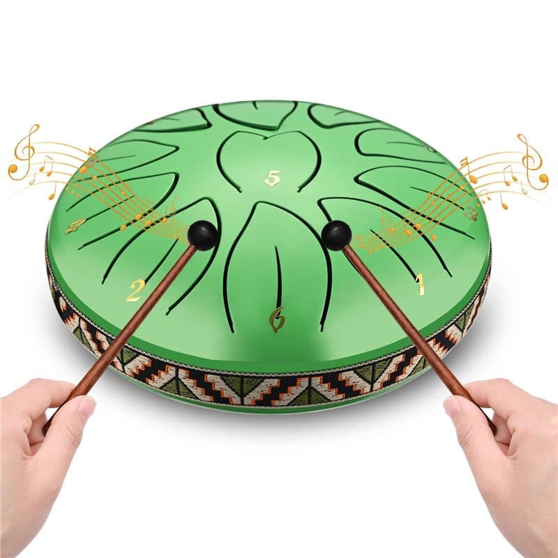 Ovshnrr Tambour de Langue en Acier 6 Pouces 11 Tons, Steel Tongue Drum,Tambour Handpan, Instrument à Percussion pour la méditati