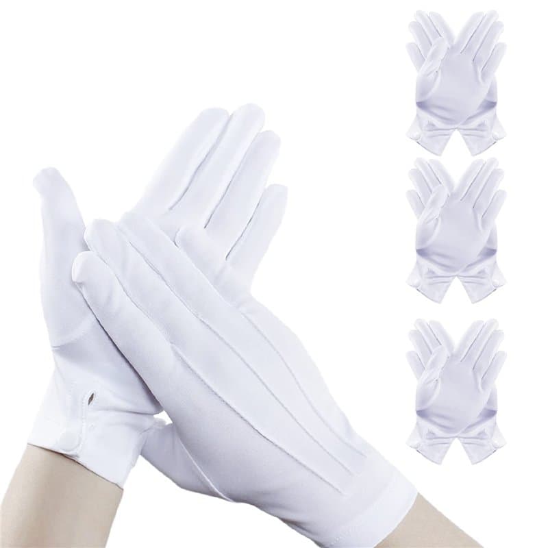 3 paires de gants de smoking, gants de marque blanche avec boucles en nylon anti-transpiration, gants de costume, accessoires de