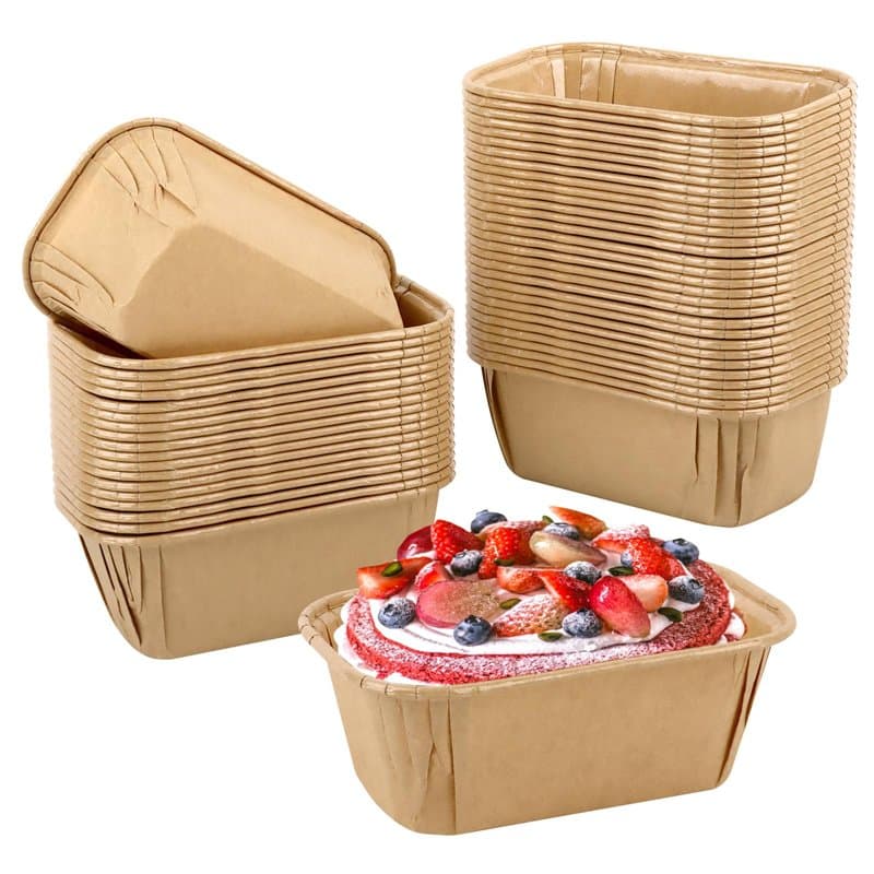 50 Pièces Mini Moules à Gâteaux en Papier, Mini Moules de Cuisson Rectangulaire en Papier Antiadhésif, Moules à Gâteau en Papier