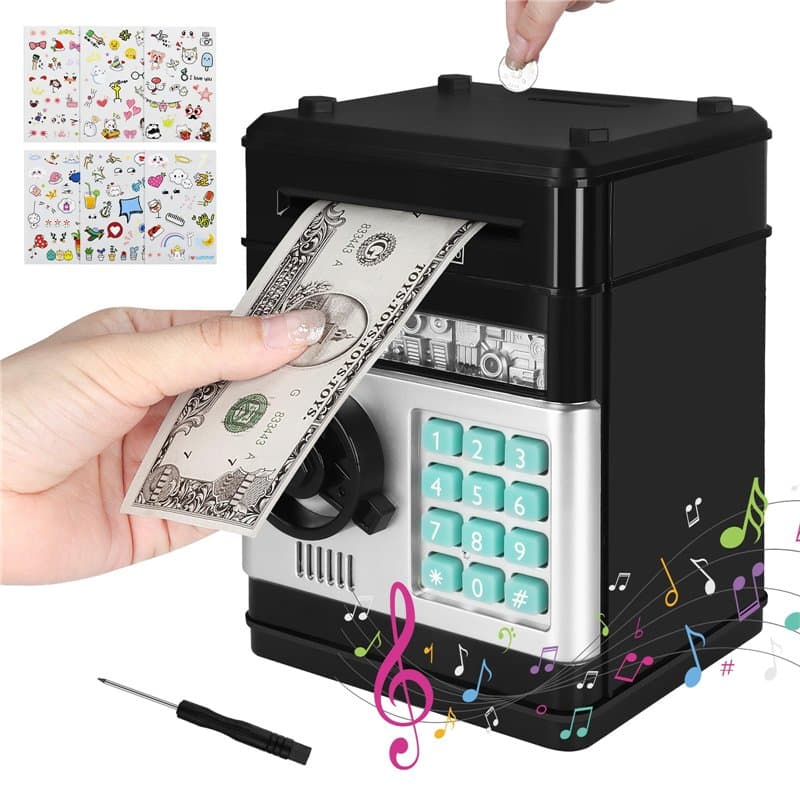 UCAMP Tirelire Électronique pour Enfants,Tirelire éLectronique avec Mot De Passe,Tirelire ATM Coffre-Fort,Inclus 6 Autocollants,