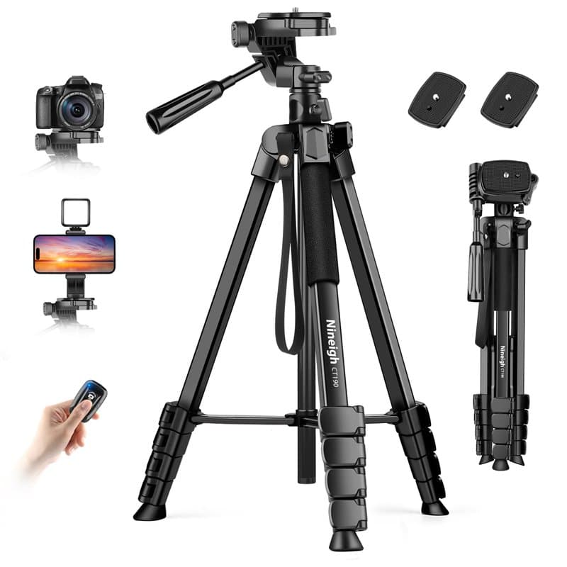 Nineigh Trepied Appareil Photo,190cm Trepied Smartphone avec Bras Télescopique Horizontal, Aluminium Trépied Caméra avec Télécom