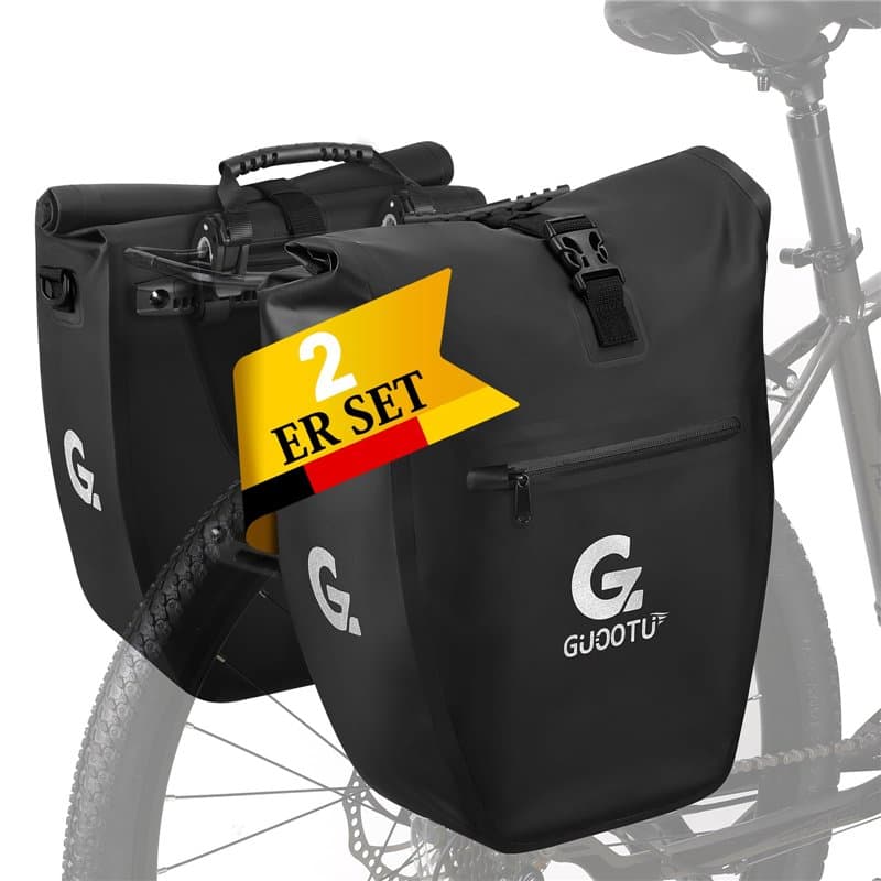 GUOOTU Lot de 2 sacoches de vélo pour porte-bagages de 48 l, en Tarpaulin arrière, avec réflecteurs, poignée de transport et ban