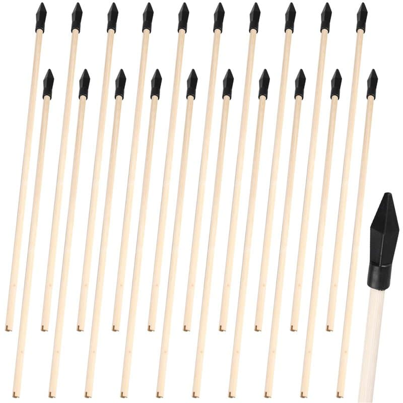 Lot de 20 flèches en bois de 45 cm de rechange en bambou avec pointe en caoutchouc pour tir à l'arc - Flèches en bois de haute s