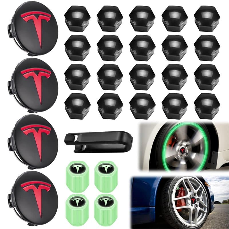 Kit de Capuchon de Roue pour Tesla, Ensemble de Capuchon de moyeu Central Cache d'écrou de Roue Couvercle de moyeu de Modificati