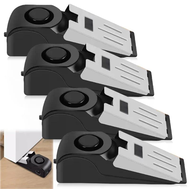 Lot de 4 butoirs de porte alarme, 120 dB, cale-porte portable, cale-porte avec caoutchouc antidérapant et alarme, cale d'alarme