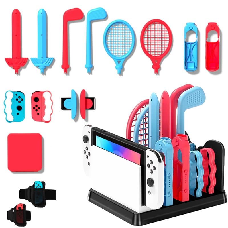 OLDZHU Ensemble d'accessoires de sport 16 en 1 avec organiseur compatible avec Nintendo Switch et console OLED, kit d'accessoire