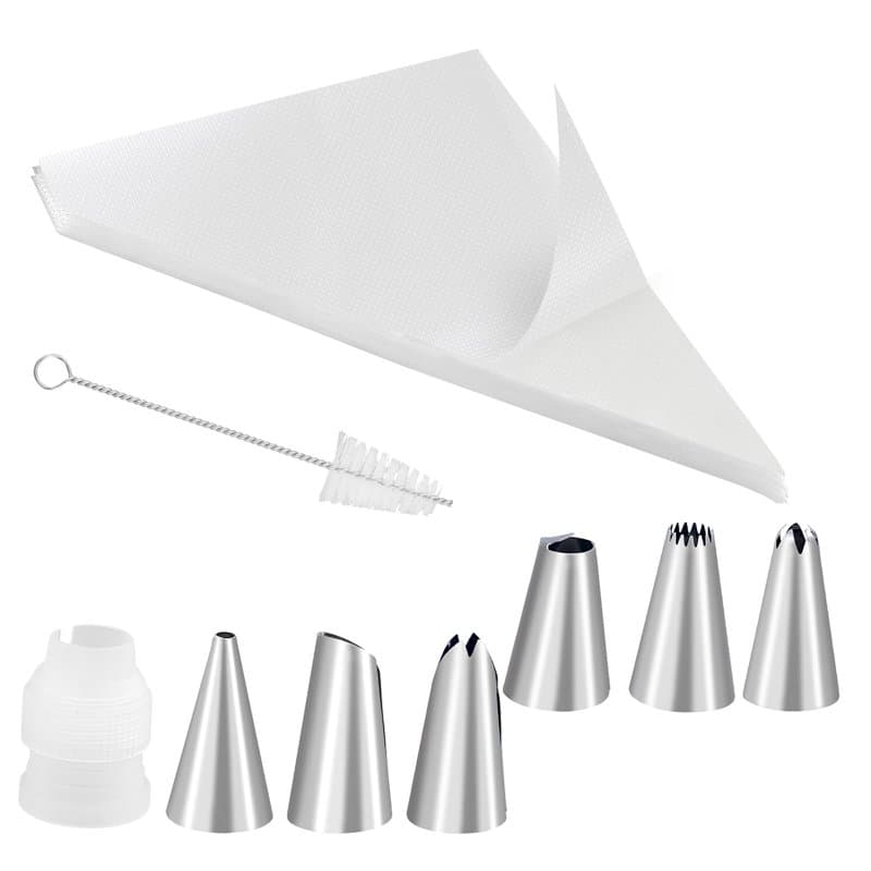 Lot de 100 poches à douille + 6 douilles + 1 coupleur à gâteau pour douilles + 1 brosse de nettoyage - Grande poche à douille pr