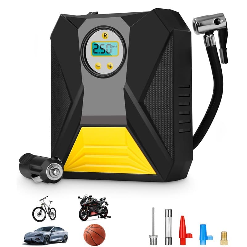 Toaren 12V Gonfleur Pneus Voiture Compresseur à Air Portatif Compresseur d'Air électrique avec Adaptateurs De Buse,Lumière LED P