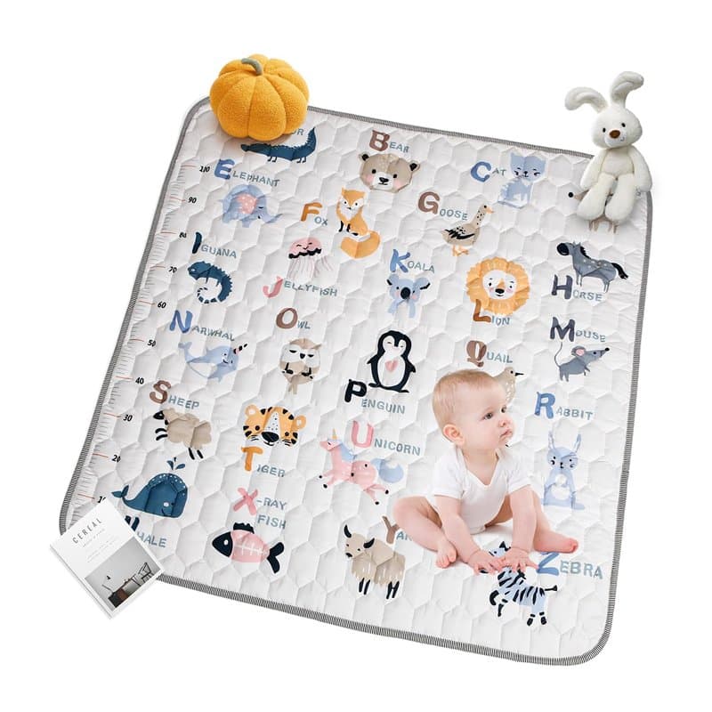 Zaxiva Tapis Bébé, Tapis de Jeux Bébé 127x127 cm, Tapis Éveil Bébé Rembourré, Tapis Motricité Bébé Antidérapant, Doux et Lavable