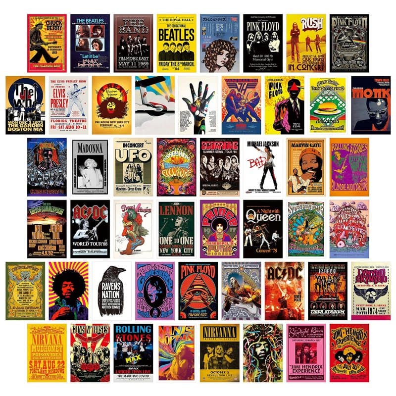 Affiches Esthétiques de Groupe de Rock pour Chambre,50 PCS Décoration Murale D'album de Concert de Musique Rétro Affiches de Gro
