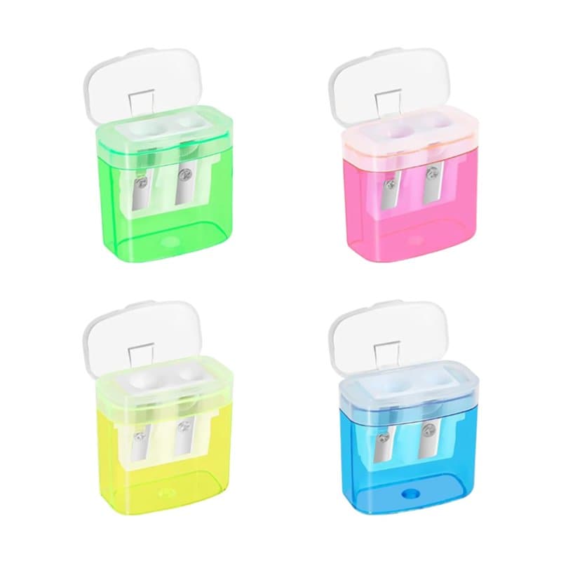 4 Pièces Taille-Crayon avec Reservoir en Plastique,2 Trou Manuel Taille Crayon Coloré, taillecrayon avec récipient petit, pour É