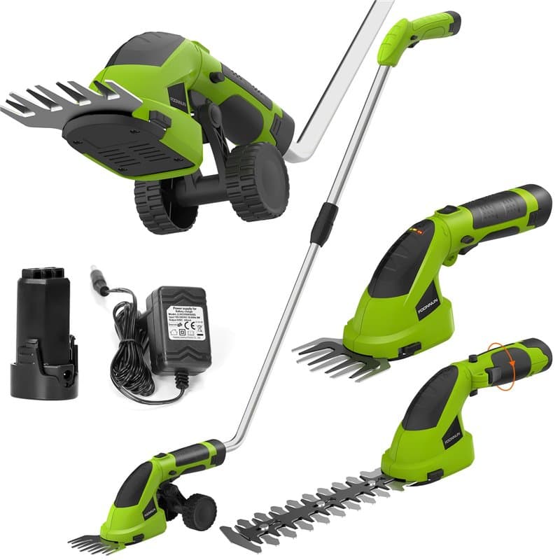FOONNUN Cisaille Sculpte-Haie Électrique et Taille-Herbes Téléscopique sans Fil 7,2V, Cisaille à Gazon 2 en 1, Poignée Rotative