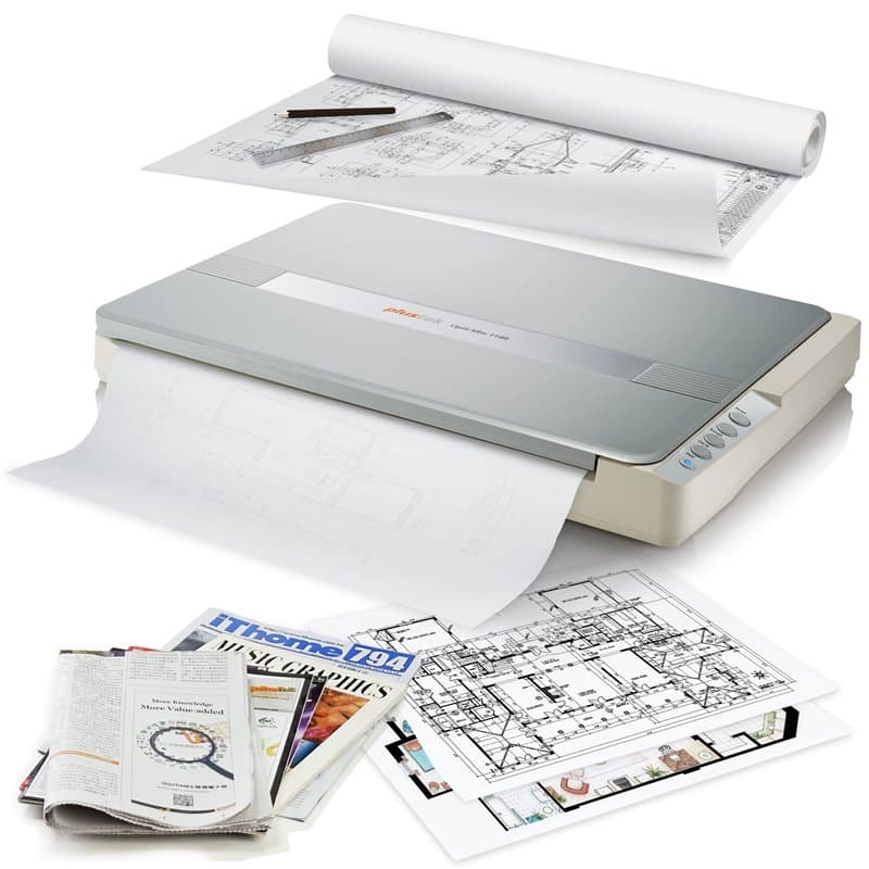 Plustek OS1180 Scanner à plat pour graphiques et documents au format A3 - Conception adaptée aux bibliothèques, écoles ou petits