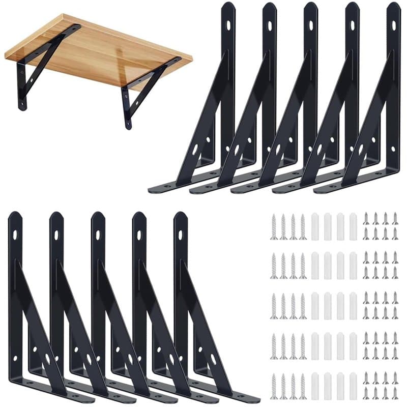 Diompirux Lot de 10 Équerres Étagère de Fixation Murale, 95x150mm Support Etagère Murale Fixation Flottante Support, Tablette Mu