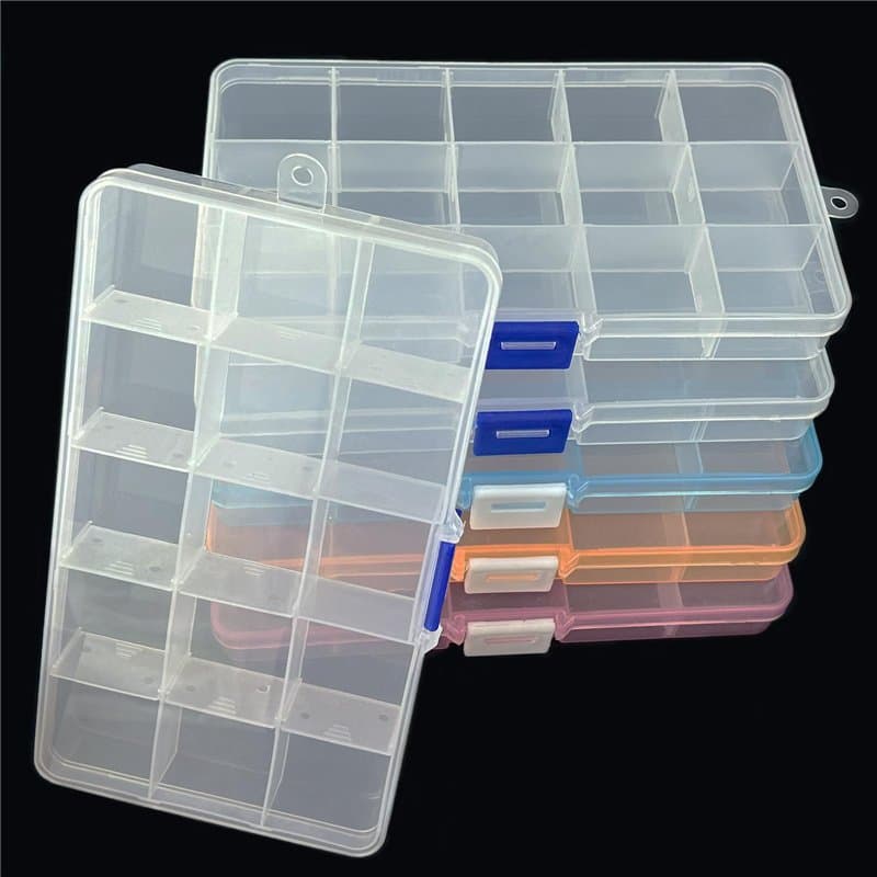 Diompirux Lot de 6 Boîte de 15 Compartiments Rangement Plastique, avec Transparent Séparateurs Réglables, Plastique Rangement po