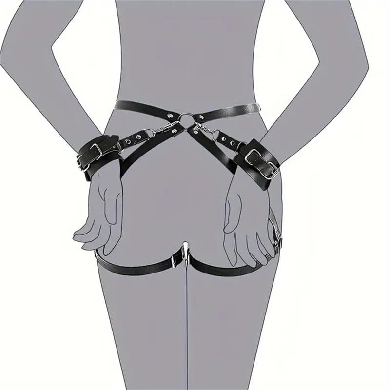 Ceinture de cuisse noire avec menottes, Style Punk, lingerie en cuir PU, porte-jarretelles gothique