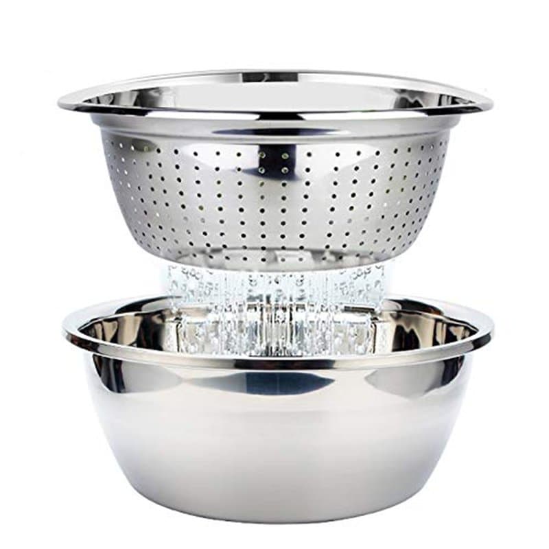 Passoire avec Bol Inox Set Bols à Mélanger Saladier Passoire Métal Préparation de Salades Fruits Pâtes Riz, 26cm