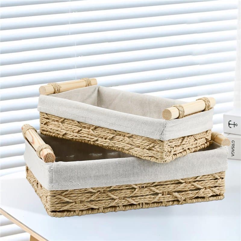 YBCCBY Lot de 2 Paniers Rangement Osier Rectangulaire, Corbeille à Pain Tressée Panier Tressé avec Doublure en Lin Panier à Pain