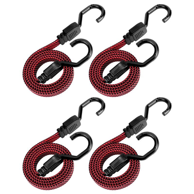 QWORK® Lot de 4 Tendeurs Elastique avec Crochets, Sangle Elastique Extra résistantes 110 cm, Extensibles jusqu'à 210 cm (Couleur