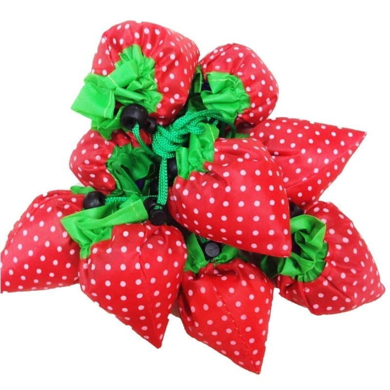 LHKJ 12Pcs Sac Courses Pliable Reutilisable, Sac Shopping Pliable Poche à Motifs de Fraises avec Pochettes à Lanière