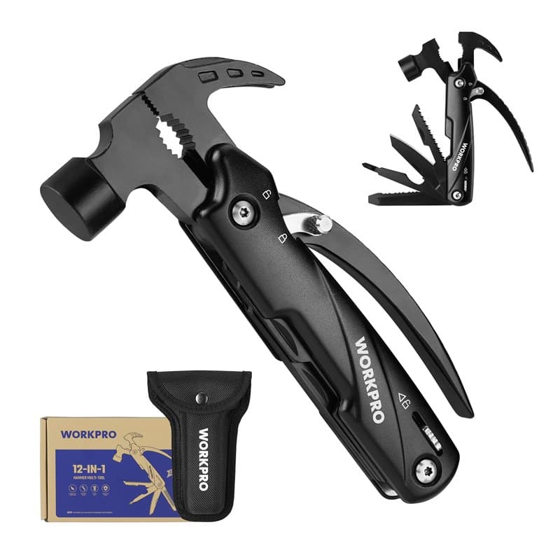 WORKPRO Marteau Multifonction 12 en 1 avec Sac, Outil Multifonction avec Structure Autoverrouillée, Pince Multifonction en Acier