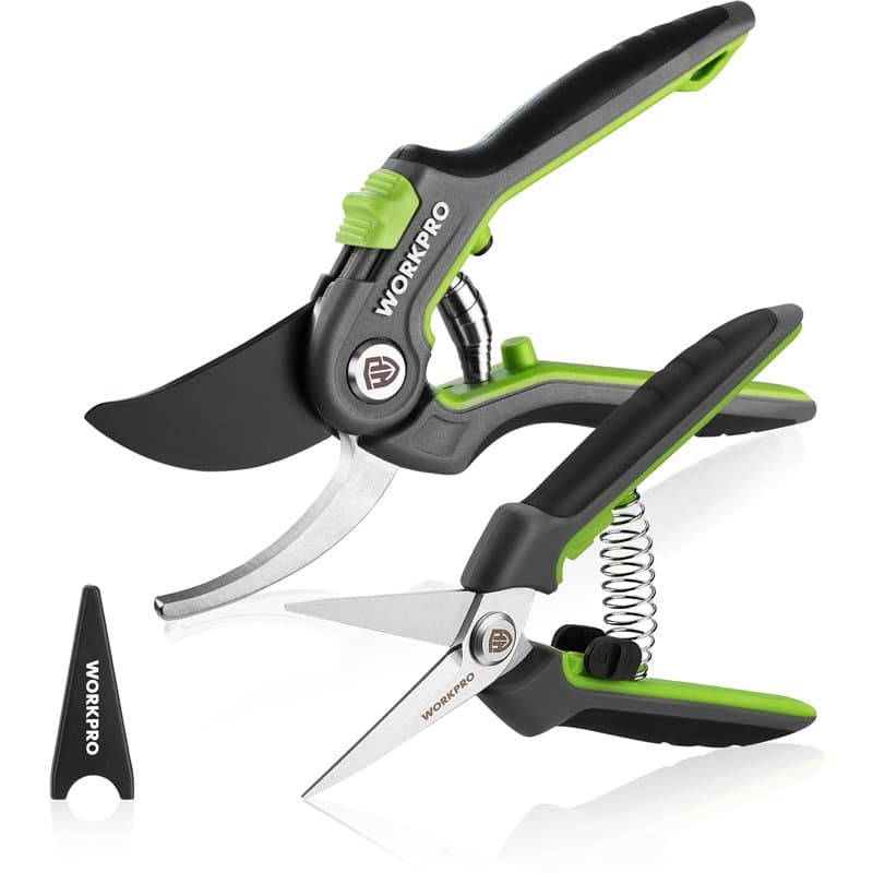 WORKPRO Jeu de Sécateur de Jardin Professionnel 2 Pièces (210mm/160mm), Sécateurs et Ciseaux de Jardinage, Plage de CoupeØ19mm/5