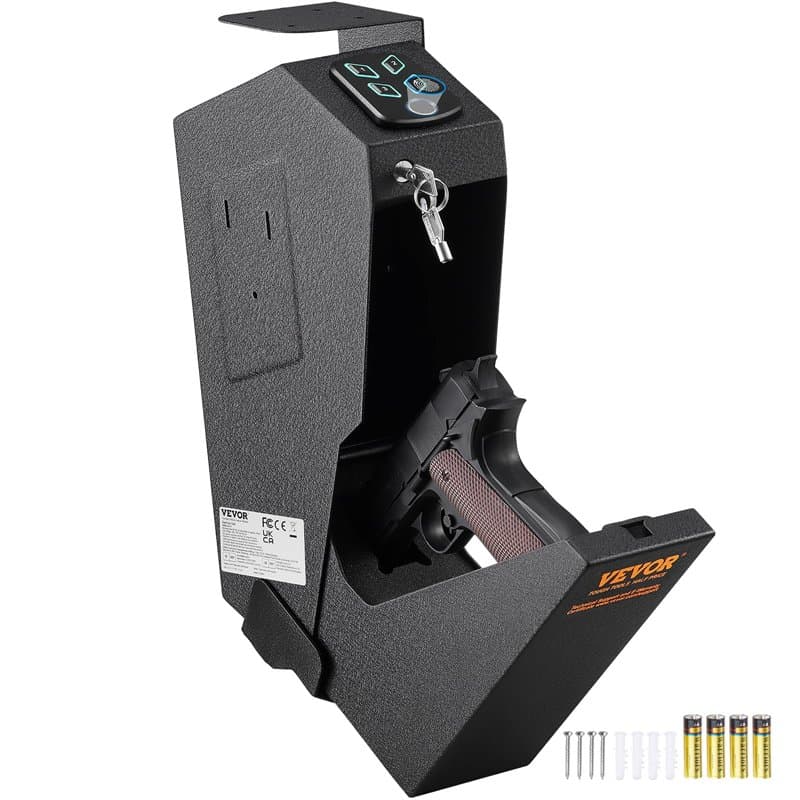 VEVOR Coffre-Fort de Pistolet en Acier Coffre-Fort Biométrique pour 1 Pistolet 3 Moyens de Déverrouillage par Empreintes Digital