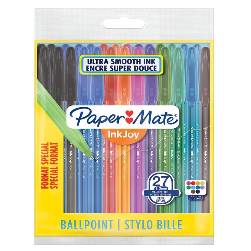 Paper Mate InkJoy 100ST stylos bille | pointe moyenne (1,0 mm) | couleurs assorties | lot de 5