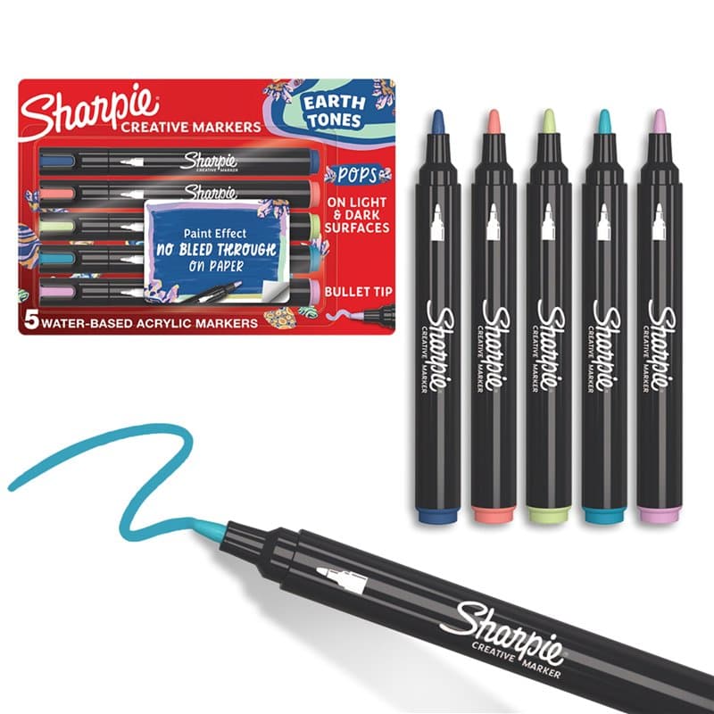 SHARPIE Feutres acrylique | Couleurs Minérales | Pointe ogive | Feutres de coloriage adulte idéal pour coloriage mystère, dessin