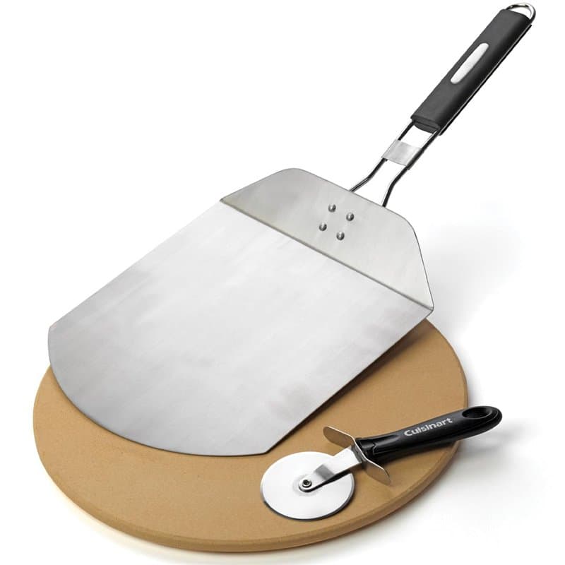Cuisinart 3 pièces pour grillades de pizzas - Ensemble de pierres à pizza, couteau et pelle pliable - Outil de barbecue robuste