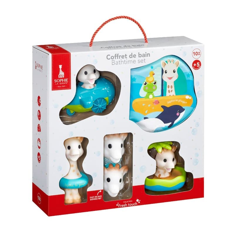 Sophie la Girafe - Sophie la Girafe - Coffret de Bain Sophie la Girafe - 5 Activités : Filet, Livre et Jouets de Bain - Jeux d'E