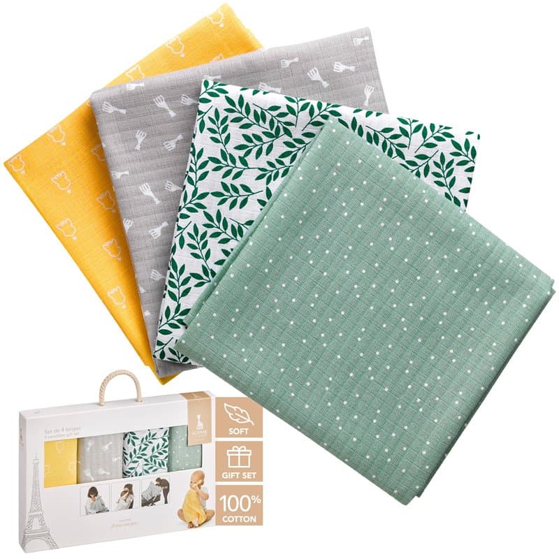 Sophie la Girafe - Set de 4 Langes Color, Chambre de bébé Multicolore 850800