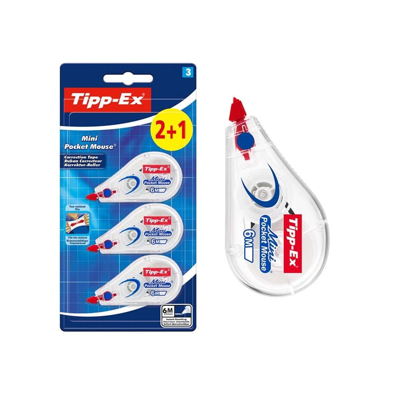 Tipp-Ex Mini Pocket Mouse Rubans Correcteurs - 6 m x 5 mm, Blister de 2+1
