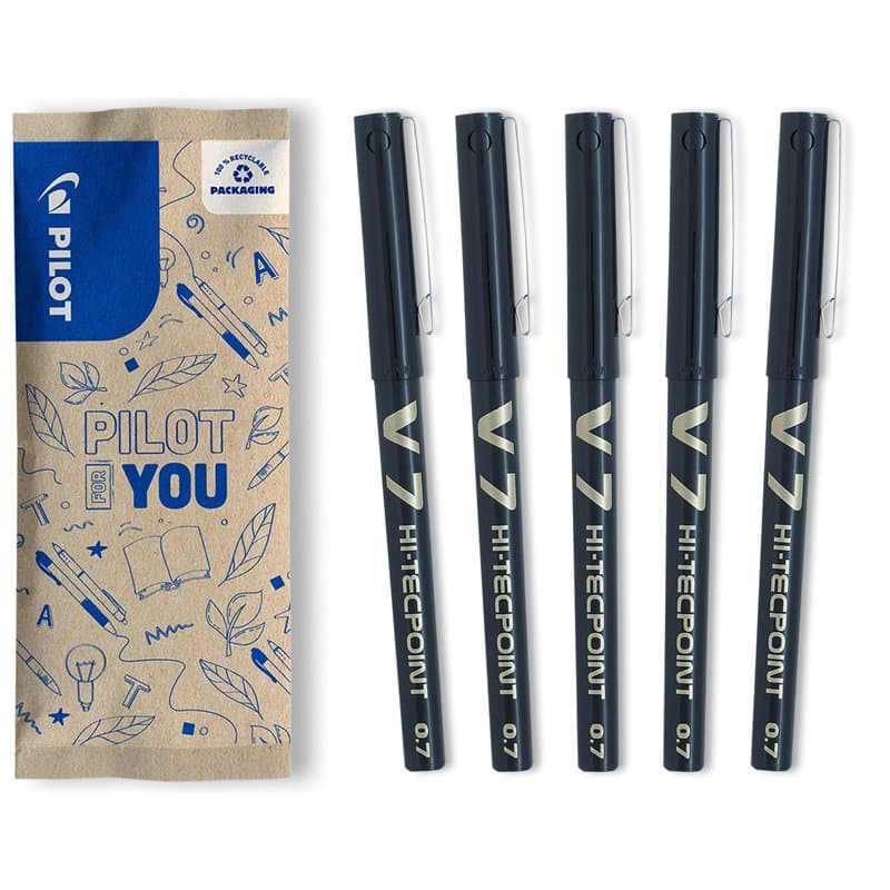 PILOT - Lot de 5 V7 - Stylos Roller à Encre Liquide à Pointe Fine pour une Écriture Fluide et Précise - Séchage rapide, ne fuit
