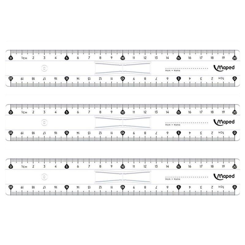 MAPED Lot de 3 Règles plate Double Décimètre Essentials Plastique 20 cm à Poignée