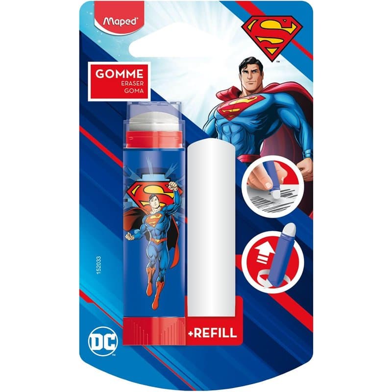 Maped - Gomme Superman - Gomme protégée - Efficace - Sans PVC - Gomme + recharge